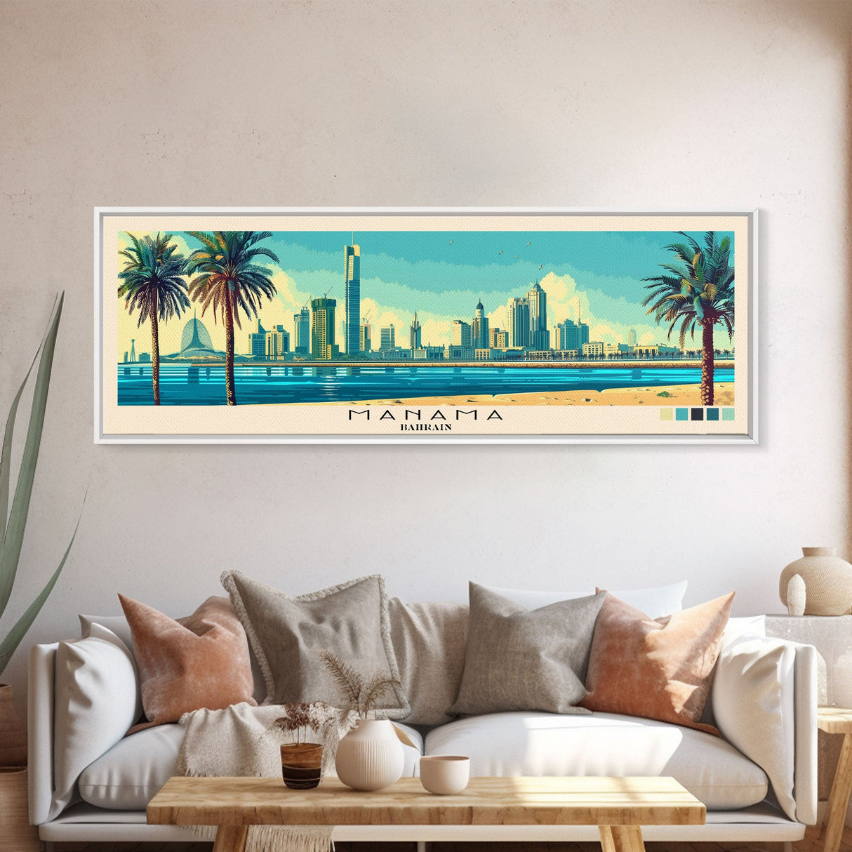 Manama, Bahrain Panoramic Canvas Print, Manama, Bahrain Painting, Bahrain Art, Manama Travel Poster, Travel Art, Guest Room Painting