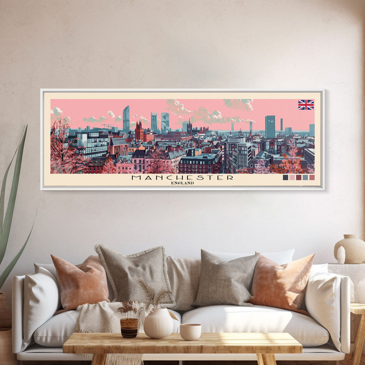 Manchester, England Panoramic Canvas Print, Manchester, England Painting, England Art, Manchester Travel Poster, Travel Art, Vacation Gift