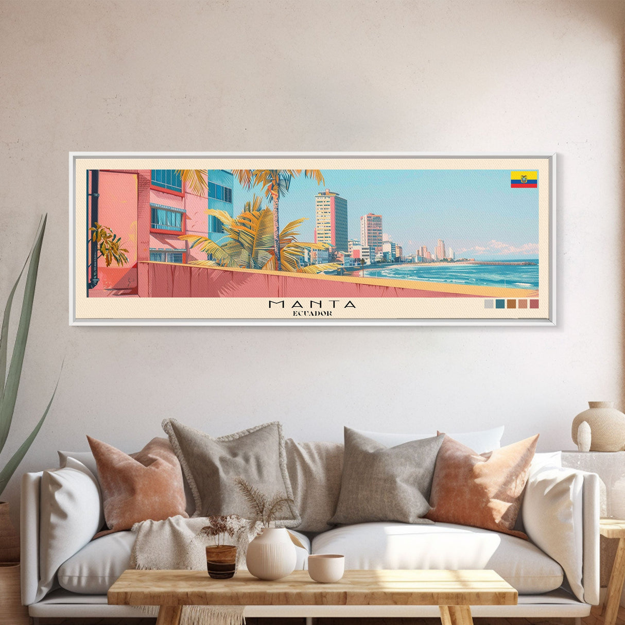 Manta, Ecuador Panoramic Canvas Print, Manta, Ecuador Painting, Ecuador Art, Manta Travel Poster, Travel Art, Guest Room Painting