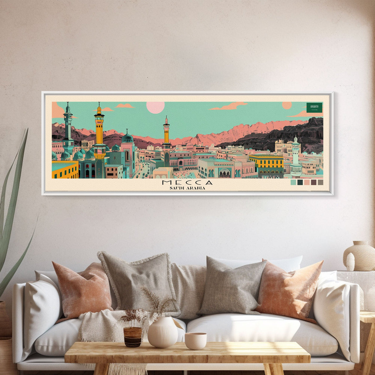 Mecca, Saudi Arabia Panoramic Canvas Print, Mecca, Saudi Arabia Painting, Saudi Arabia Art, Mecca Travel Poster, Travel Art, Guest Room Painting