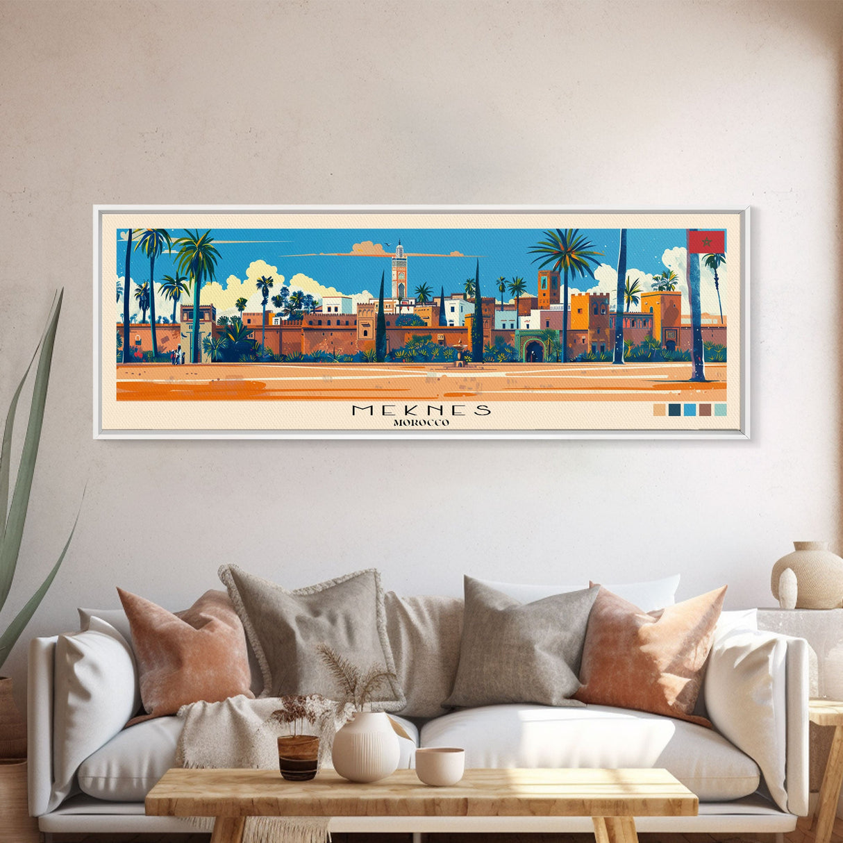 Meknes, Morocco Panoramic Canvas Print, Meknes, Morocco Painting, Morocco Art, Meknes Travel Poster, Travel Art, Guest Room Painting