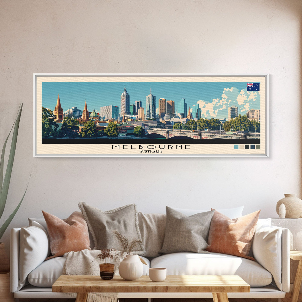 Melbourne, Australia Panoramic Canvas Print, Melbourne, Australia Painting, Australia Art, Melbourne Travel Poster, Travel Art, Guest Room Painting