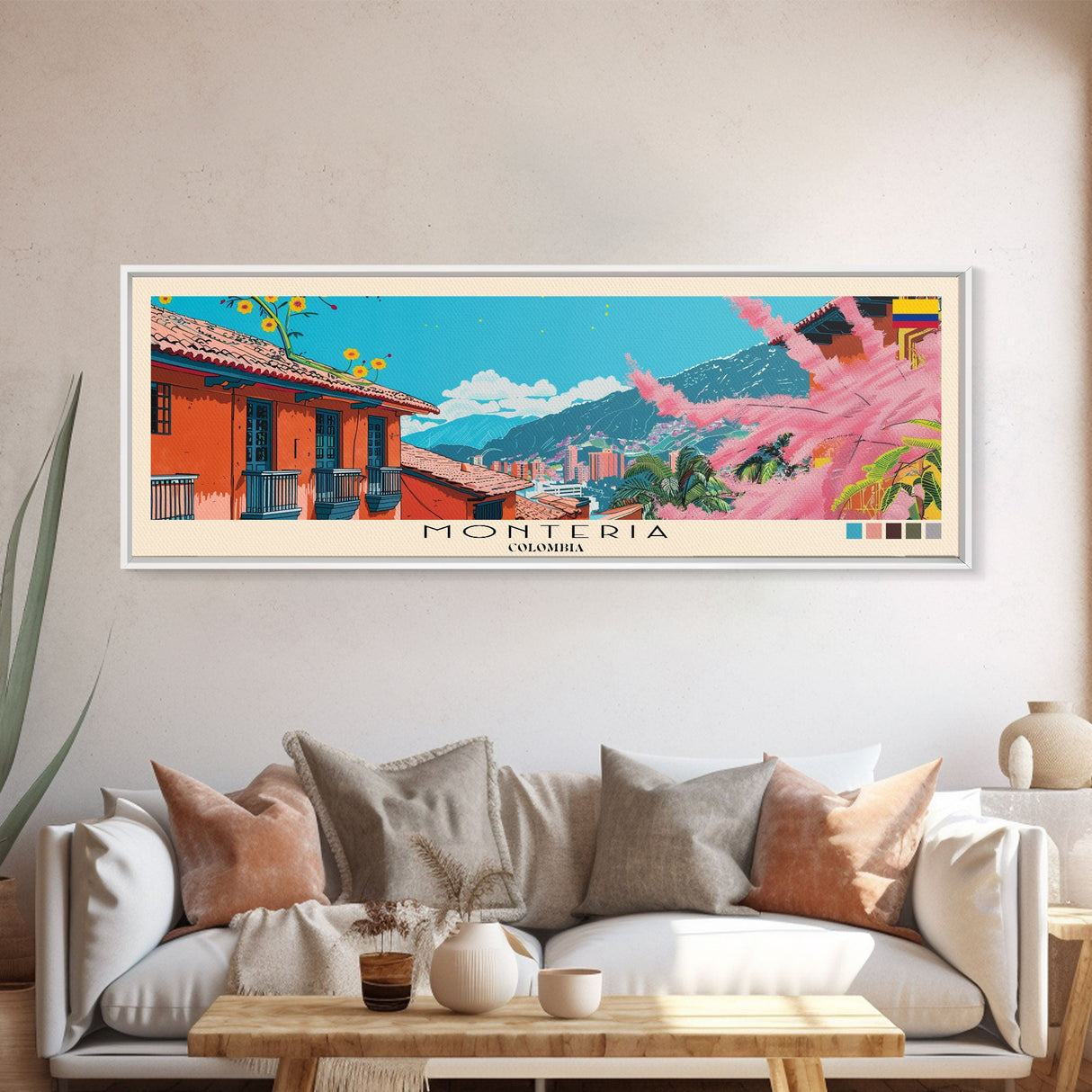 Monteria, Colombia Panoramic Canvas Print, Monteria, Colombia Painting, Colombia Art, Monteria Travel Poster, Travel Art, Vacation Gift