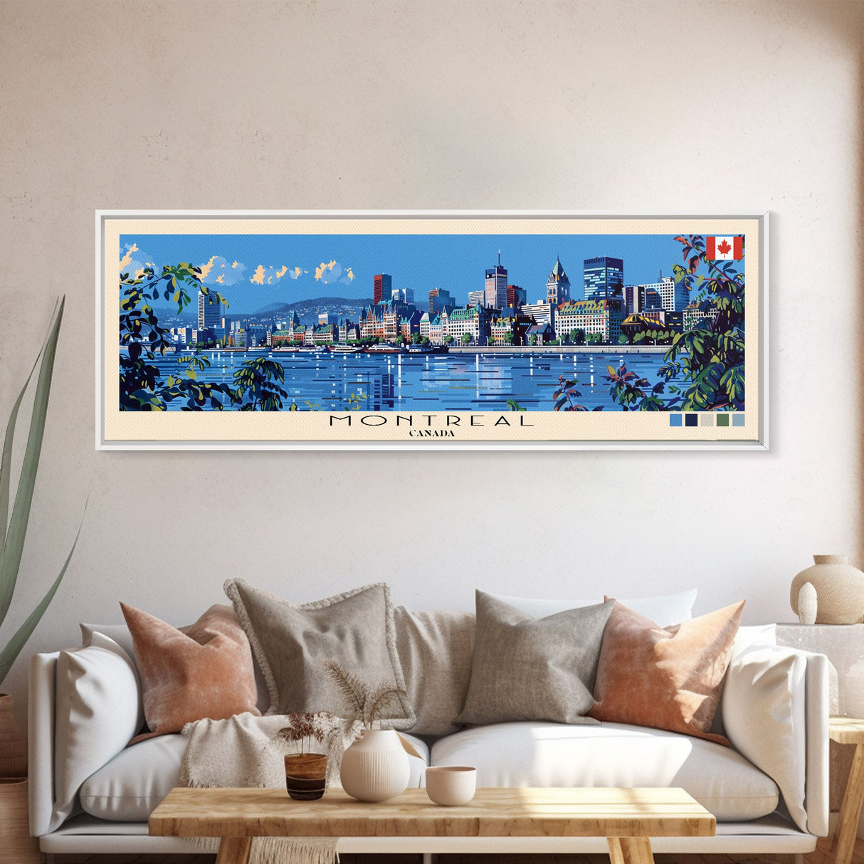 Montreal, Canada Panoramic Canvas Print, Montreal, Canada Painting, Canada Art, Montreal Travel Poster, Travel Art, Guest Room Painting