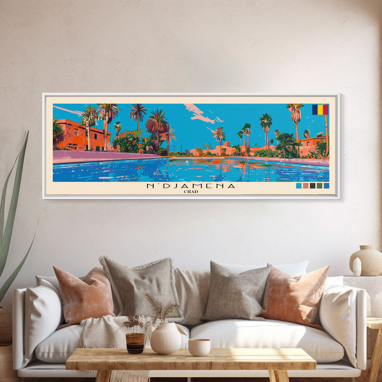 N'Djamena, Chad Panoramic Canvas Print, N'Djamena, Chad Painting, Chad Art, N'Djamena Travel Poster, Travel Art, Housewarming Gift