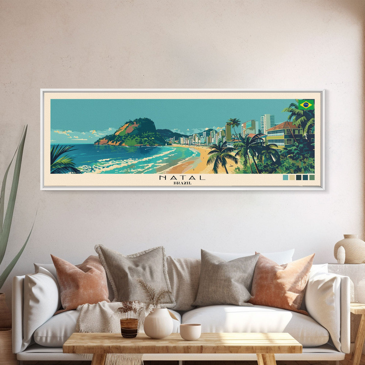 Natal, Brazil Panoramic Canvas Print, Natal, Brazil Painting, Brazil Art, Natal Travel Poster, Travel Art, Guest Room Painting