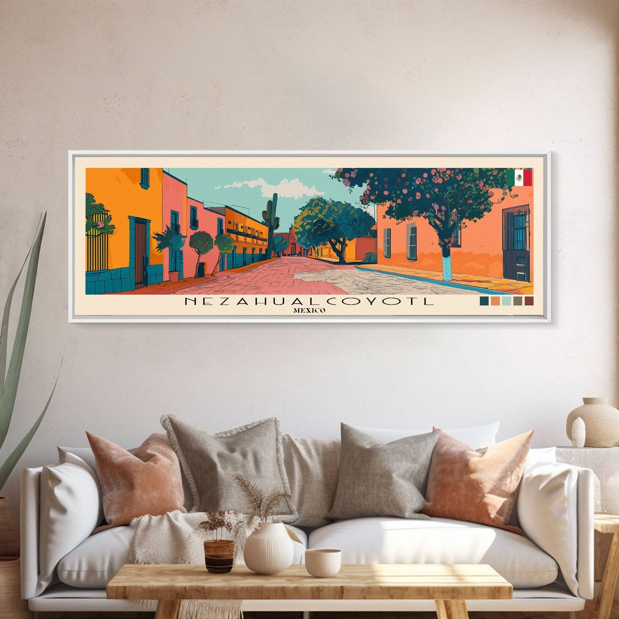 Nezahualcoyotl, Mexico Panoramic Canvas Print, Nezahualcoyotl, Mexico Painting, Mexico Art, Nezahualcoyotl Travel Poster, Travel Art, Living Room Painting