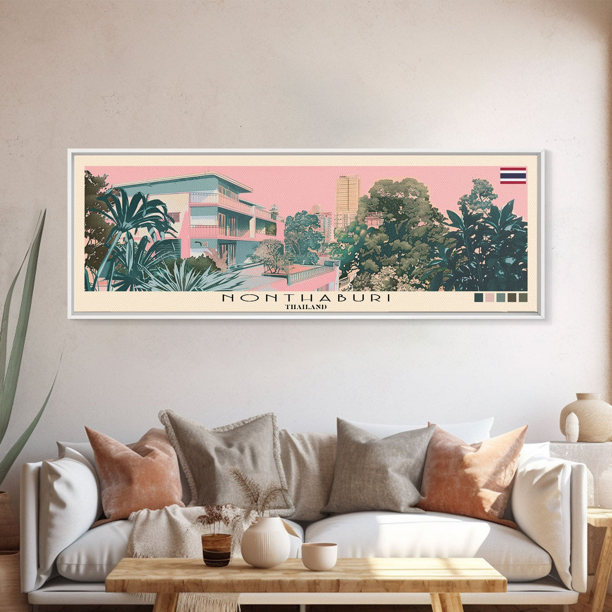 Nonthaburi, Thailand Panoramic Canvas Print, Nonthaburi, Thailand Painting, Thailand Art, Nonthaburi Travel Poster, Travel Art, Guest Room Painting