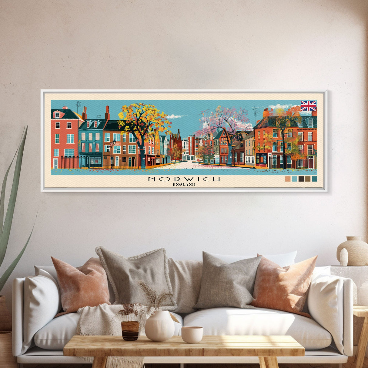 Norwich, England Panoramic Canvas Print, Norwich, England Painting, England Art, Norwich Travel Poster, Travel Art, Vacation Gift