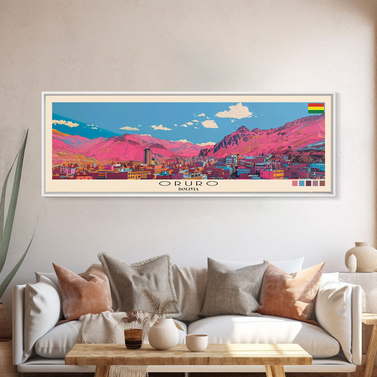 Oruro, Bolivia Panoramic Canvas Print, Oruro, Bolivia Painting, Bolivia Art, Oruro Travel Poster, Travel Art, Guest Room Painting