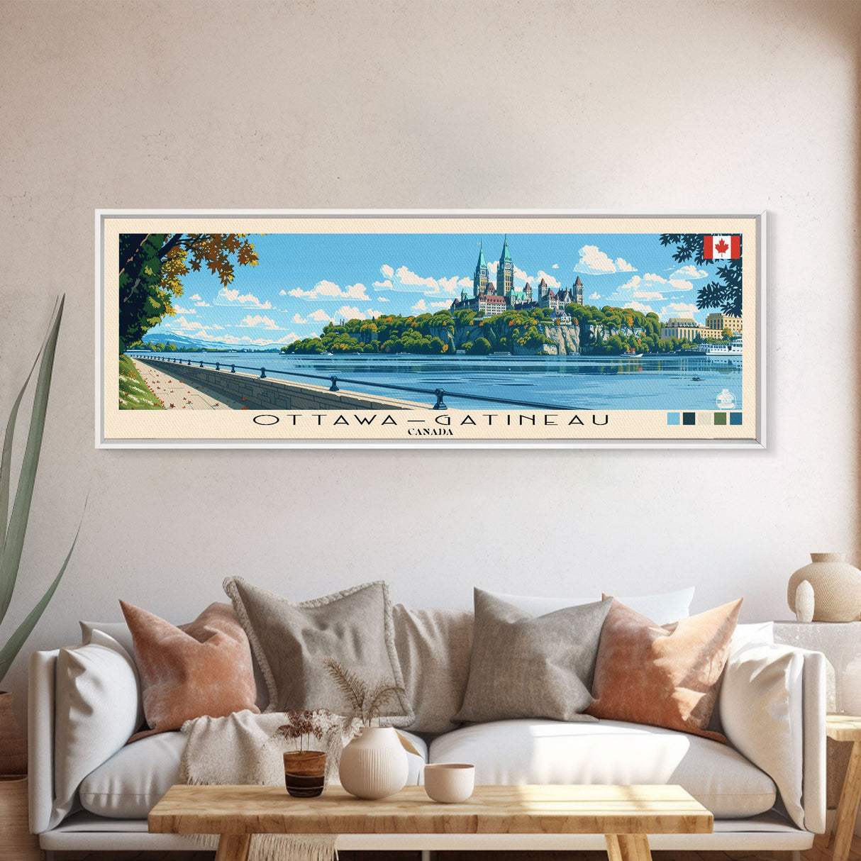 Ottawa–Gatineau, Canada Panoramic Canvas Print, Ottawa–Gatineau, Canada Painting, Canada Art, Ottawa–Gatineau Travel Poster, Travel Art, Guest Room Painting