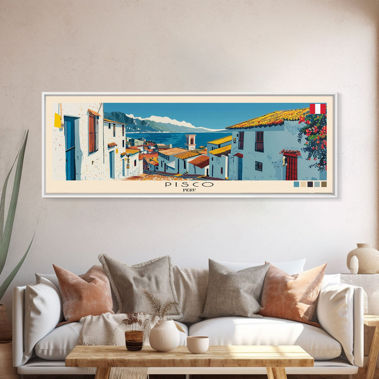 Pisco, Peru Panoramic Canvas Print, Pisco, Peru Painting, Peru Art, Pisco Travel Poster, Travel Art, Living Room Painting