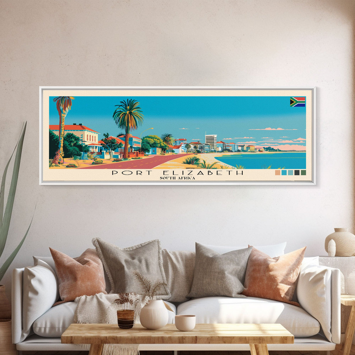 Port Elizabeth, South Africa Panoramic Canvas Print, Port Elizabeth, South Africa Painting, South Africa Art, Port Elizabeth Travel Poster, Travel Art, Living Room Painting