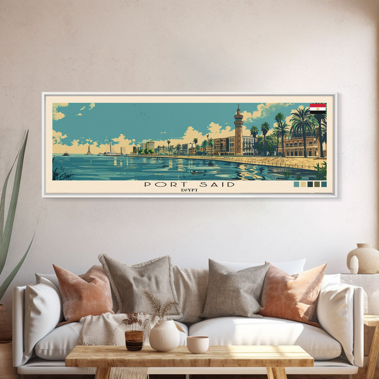 Port Said, Egypt Panoramic Canvas Print, Port Said, Egypt Painting, Egypt Art, Port Said Travel Poster, Travel Art, Guest Room Painting