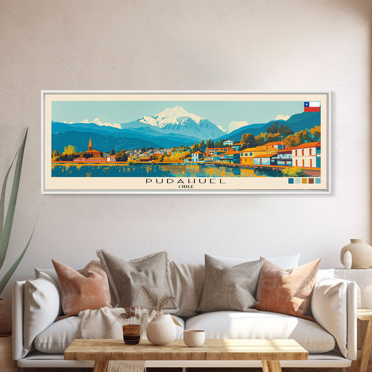 Pudahuel, Chile Panoramic Canvas Print, Pudahuel, Chile Painting, Chile Art, Pudahuel Travel Poster, Travel Art, Vacation Gift