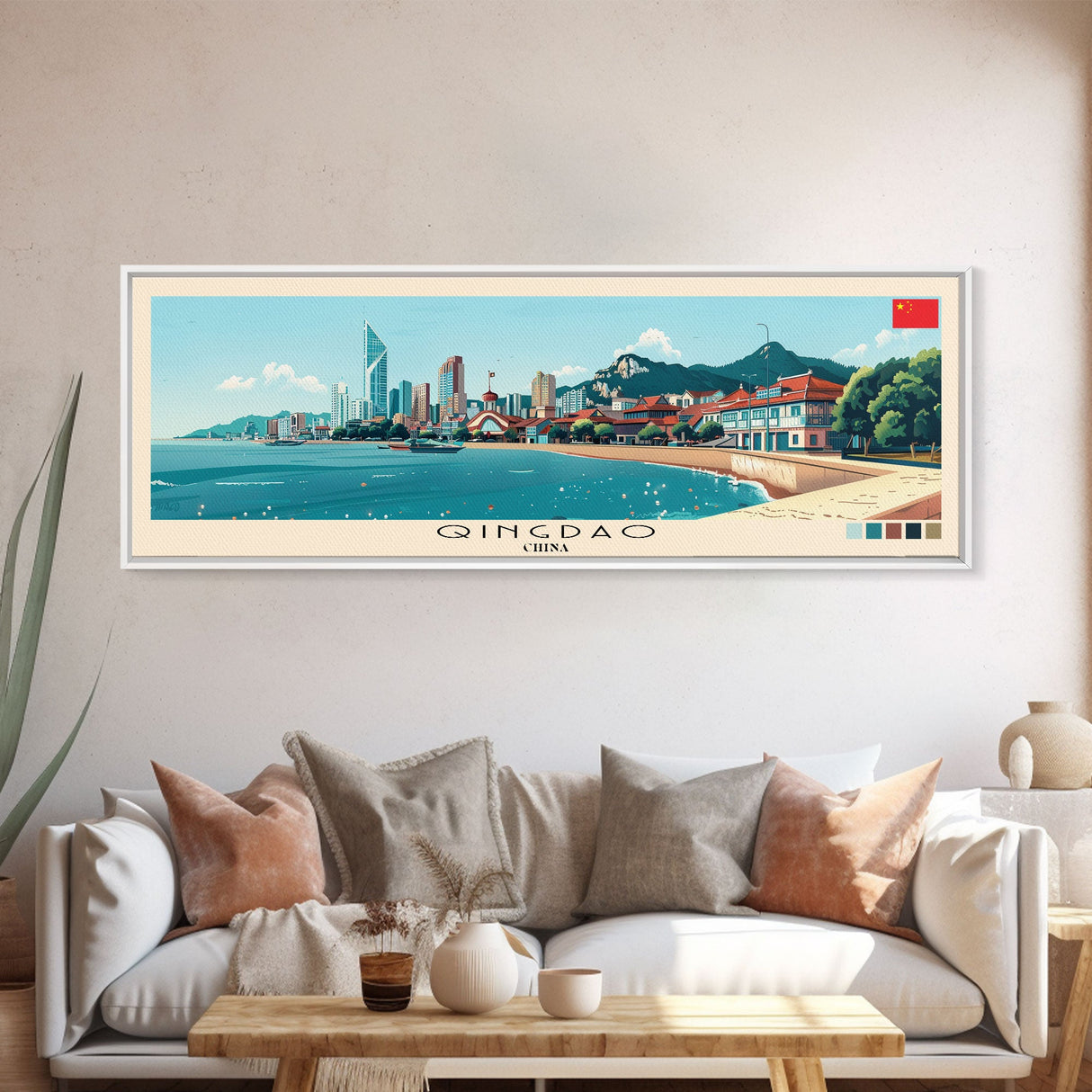 Qingdao, China Panoramic Canvas Print, Qingdao, China Painting, China Art, Qingdao Travel Poster, Travel Art, Guest Room Painting