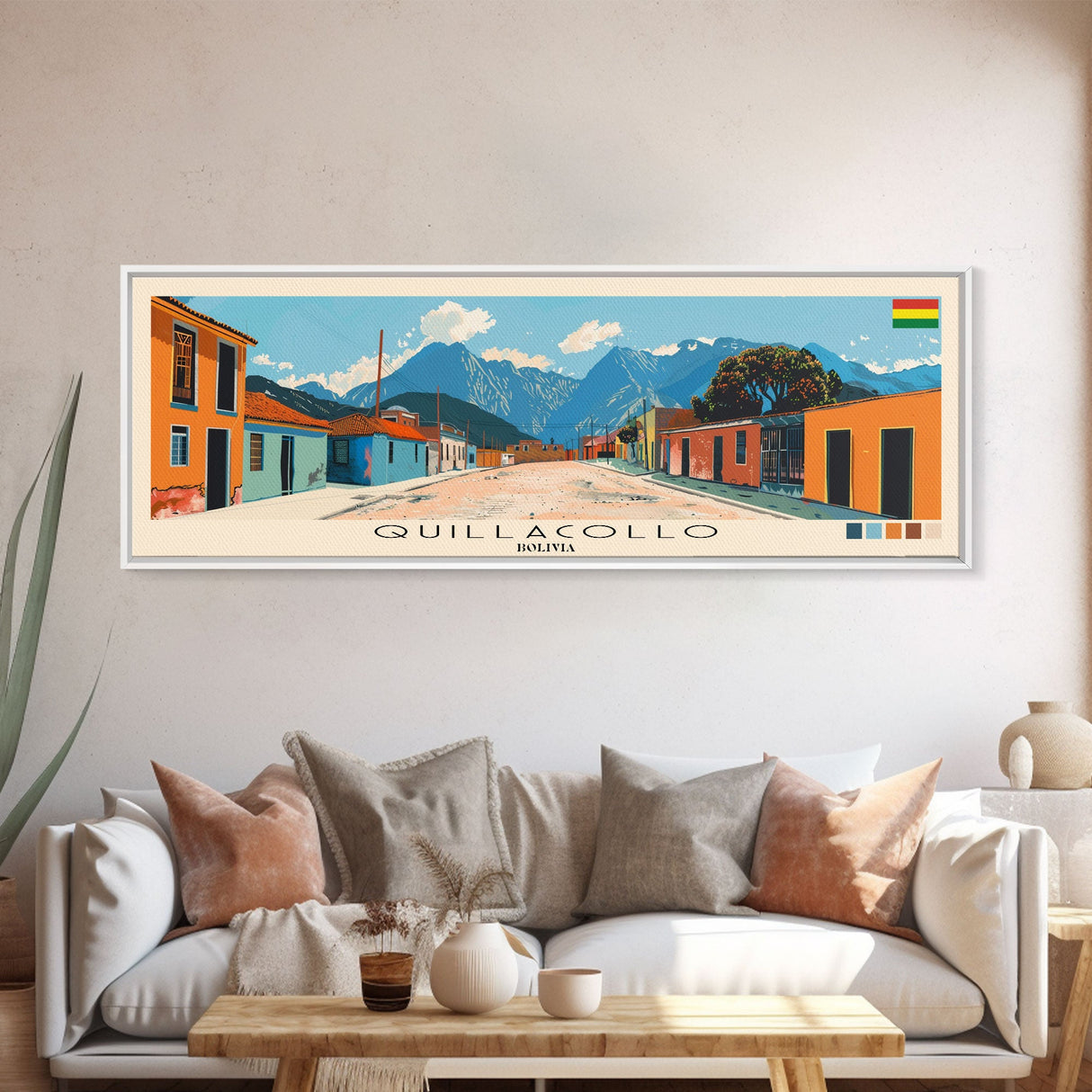 Quillacollo, Bolivia Panoramic Canvas Print, Quillacollo, Bolivia Painting, Bolivia Art, Quillacollo Travel Poster, Travel Art, Guest Room Painting