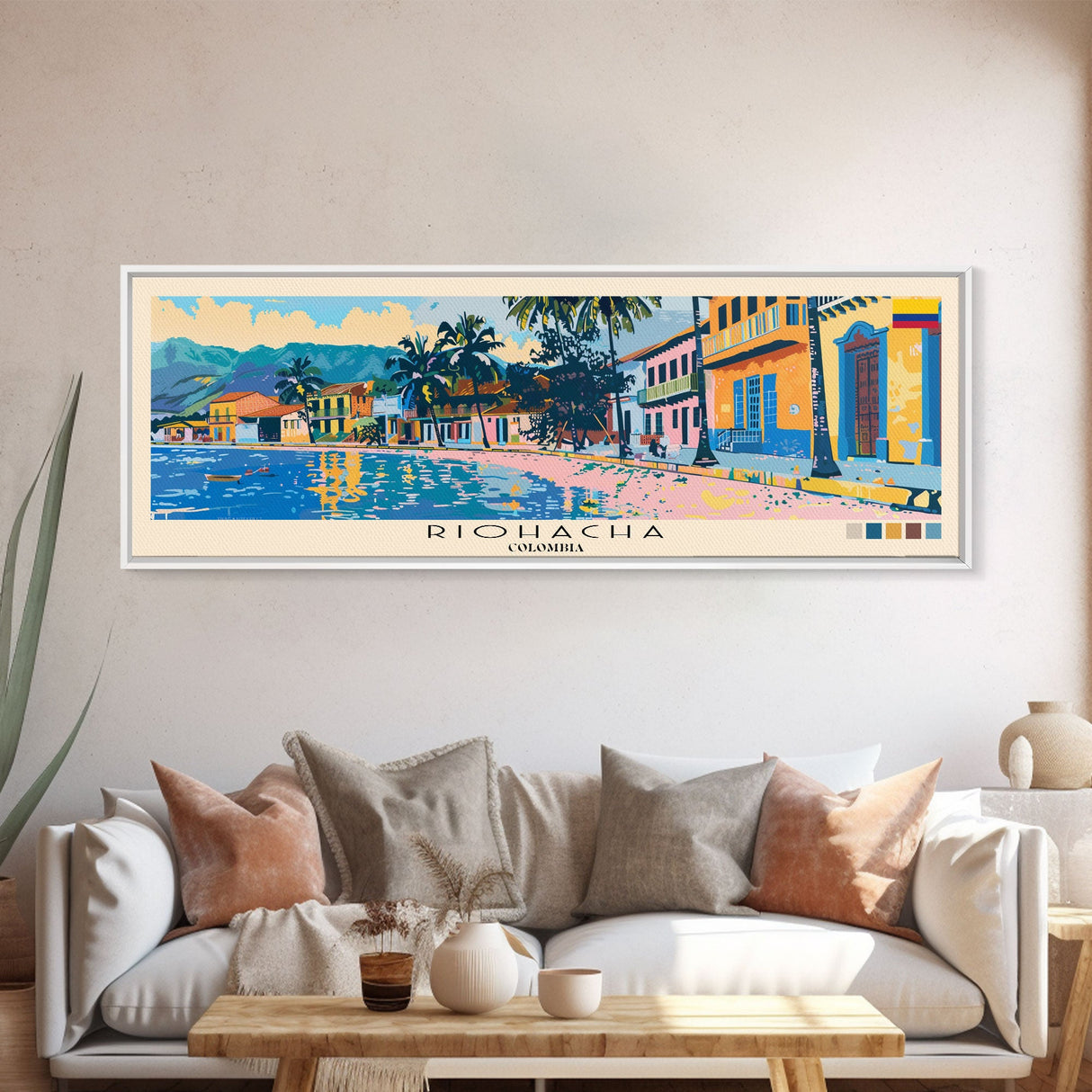 Riohacha, Colombia Panoramic Canvas Print, Riohacha, Colombia Painting, Colombia Art, Riohacha Travel Poster, Travel Art, Guest Room Painting