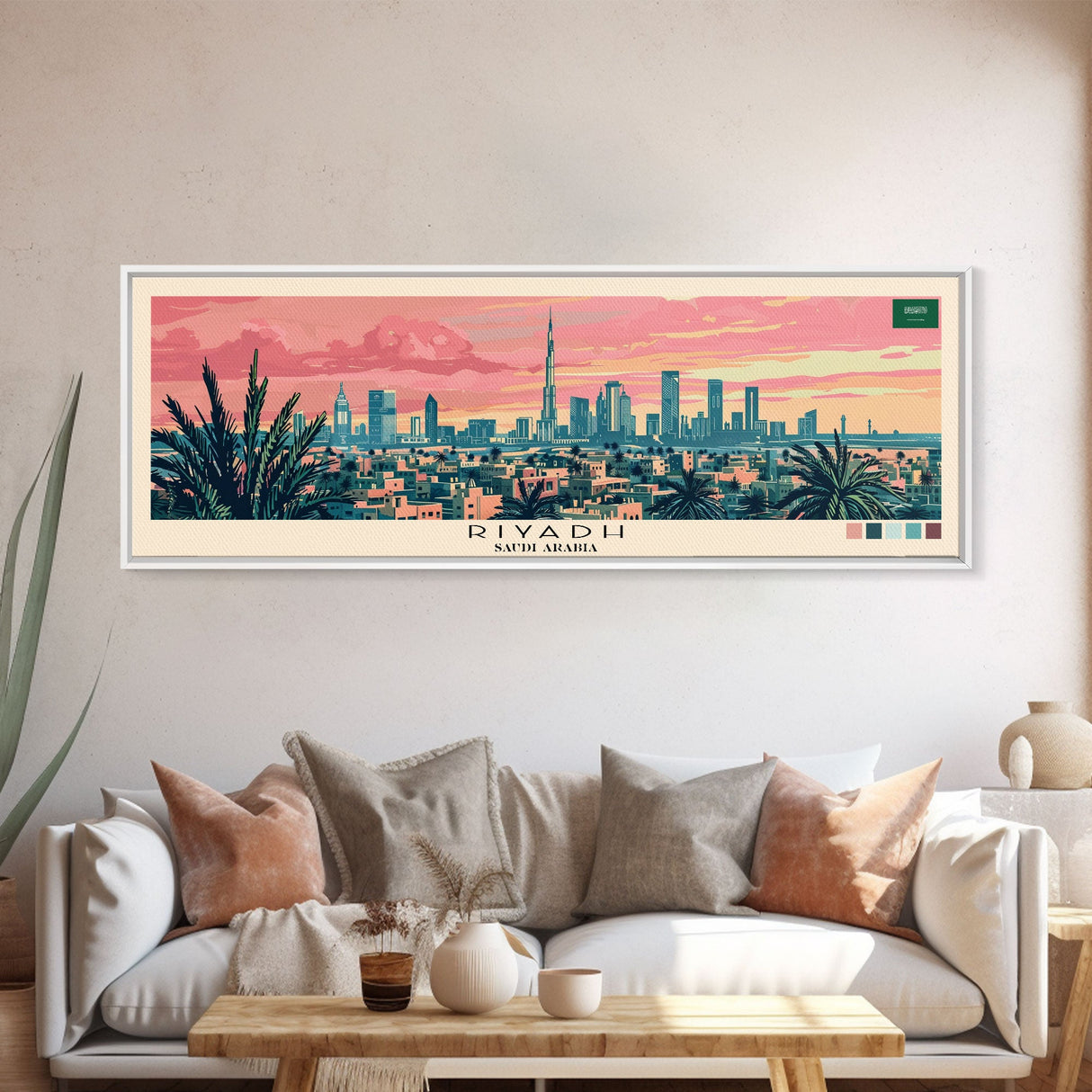 Riyadh, Saudi Arabia Panoramic Canvas Print, Riyadh, Saudi Arabia Painting, Saudi Arabia Art, Riyadh Travel Poster, Travel Art, Housewarming Gift