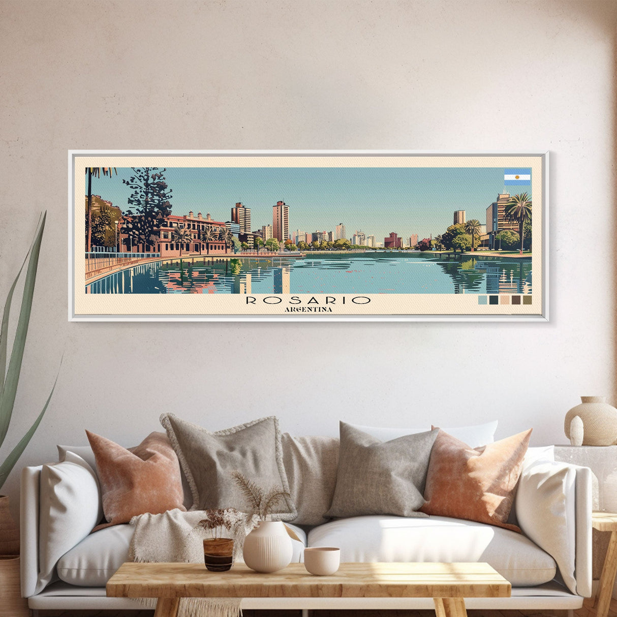 Rosario, Argentina Panoramic Canvas Print, Rosario, Argentina Painting, Argentina Art, Rosario Travel Poster, Travel Art, Guest Room Painting