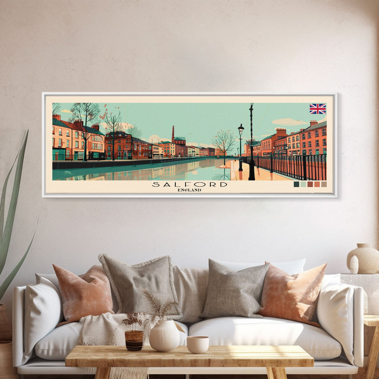 Salford, England Panoramic Canvas Print, Salford, England Painting, England Art, Salford Travel Poster, Travel Art, Guest Room Painting