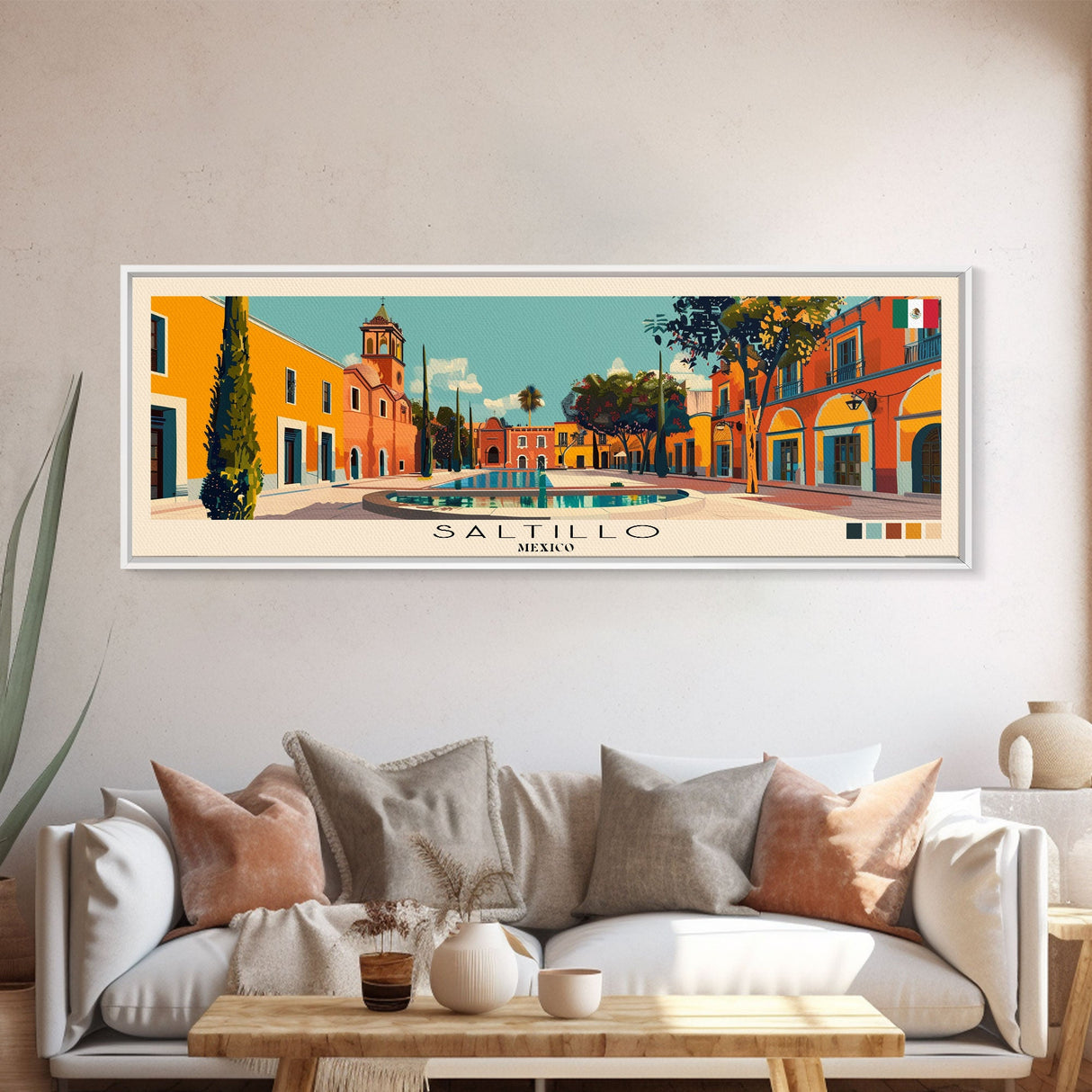 Saltillo, Mexico Panoramic Canvas Print, Saltillo, Mexico Painting, Mexico Art, Saltillo Travel Poster, Travel Art, Housewarming Gift