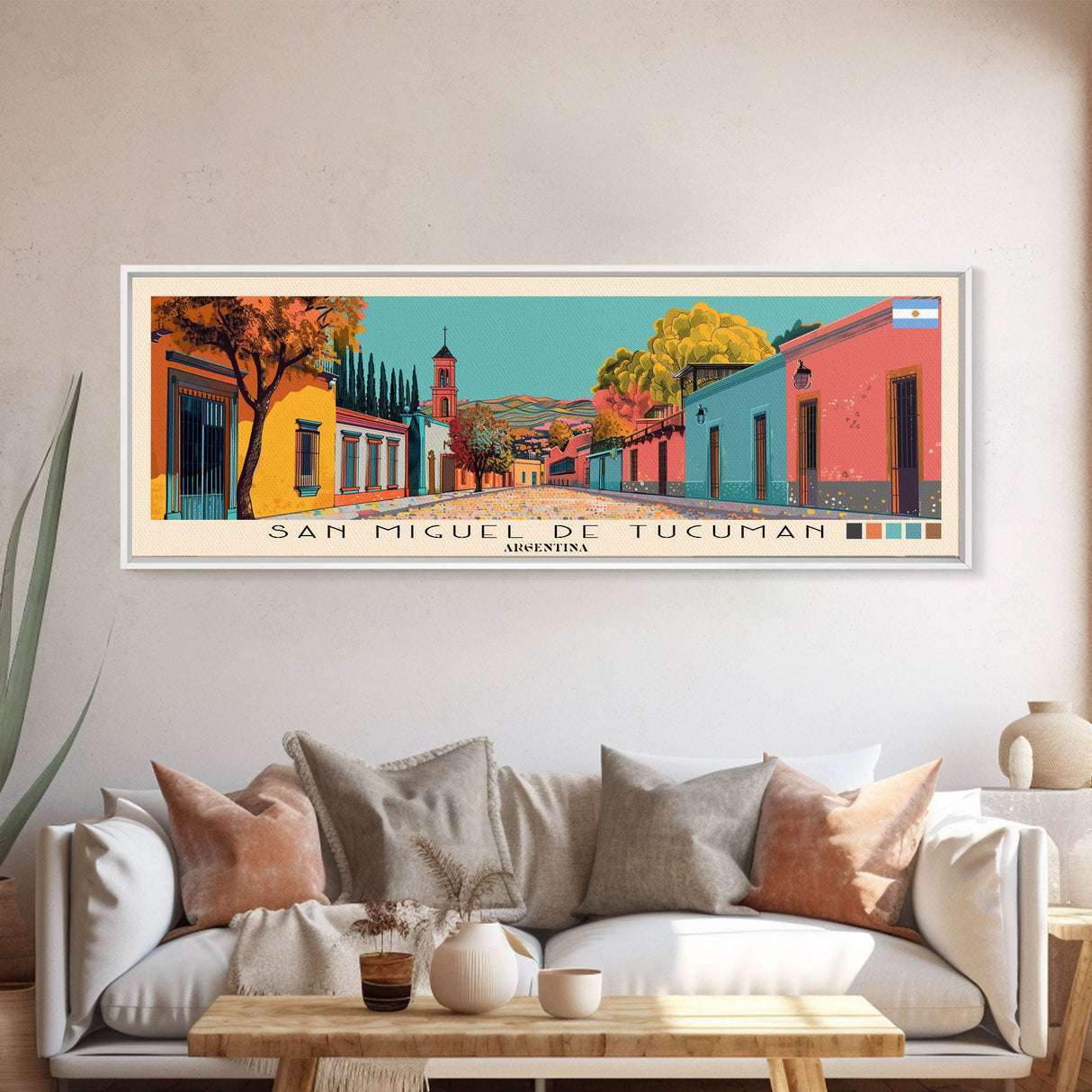 San Miguel de Tucuman, Argentina Panoramic Canvas Print, San Miguel de Tucuman, Argentina Painting, Argentina Art, San Miguel de Tucuman Travel Poster, Travel Art, Guest Room Painting