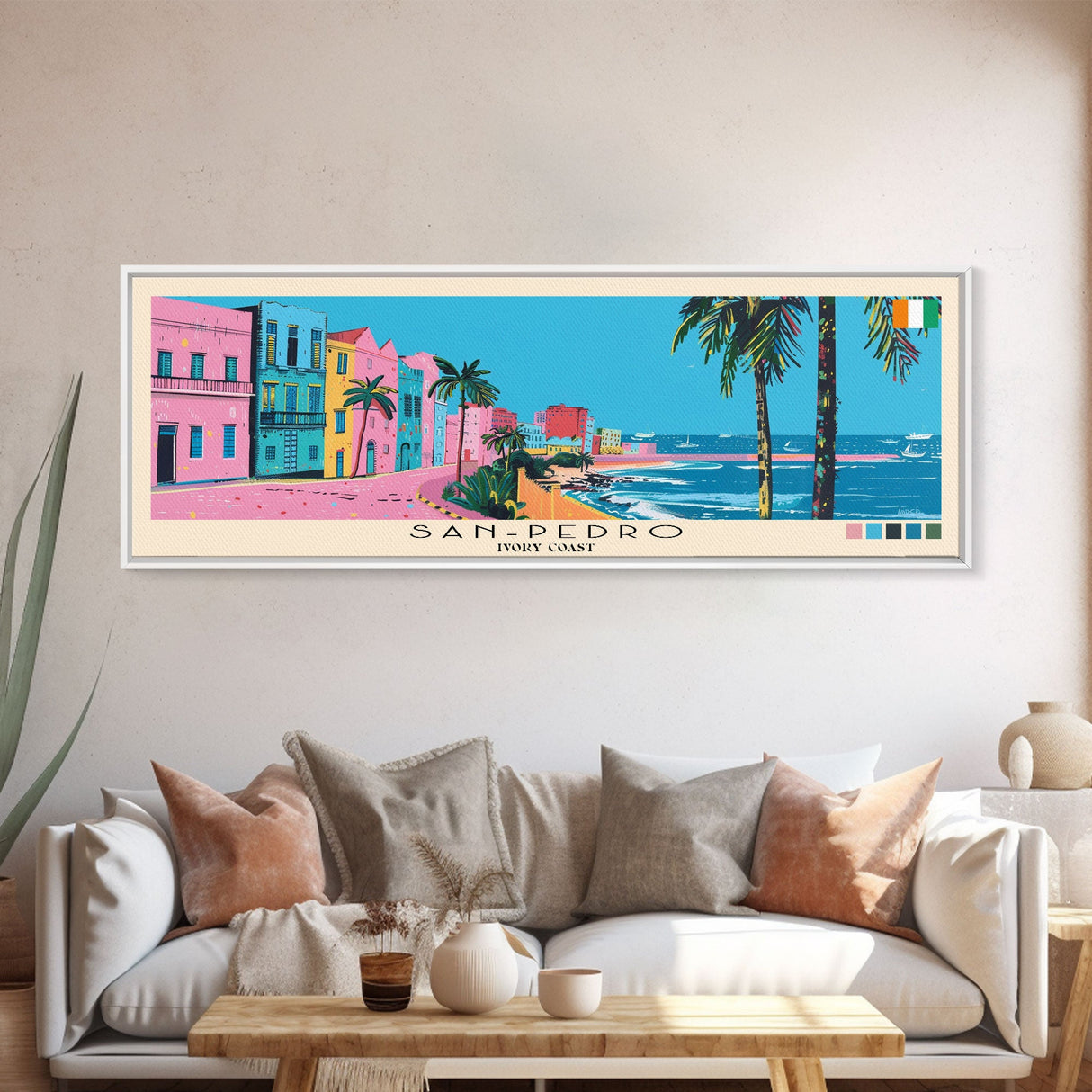 San-Pedro, Ivory Coast Panoramic Canvas Print, San-Pedro, Ivory Coast Painting, Ivory Coast Art, San-Pedro Travel Poster, Travel Art, Vacation Gift