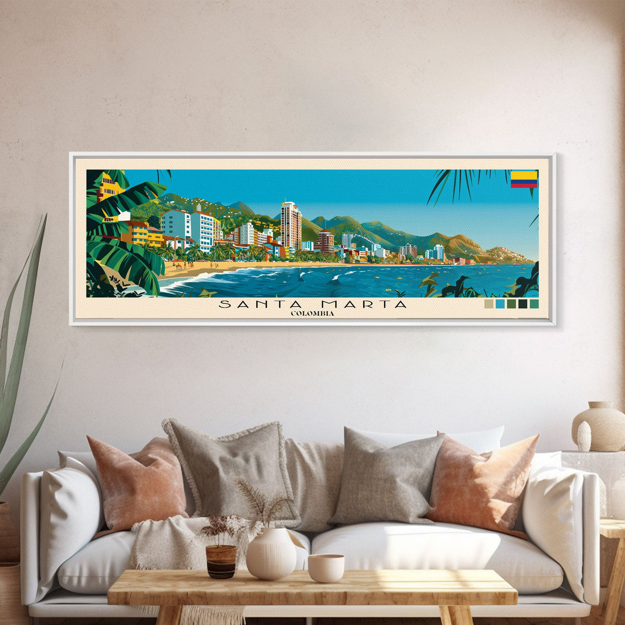 Santa Marta, Colombia Panoramic Canvas Print, Santa Marta, Colombia Painting, Colombia Art, Santa Marta Travel Poster, Travel Art, Guest Room Painting