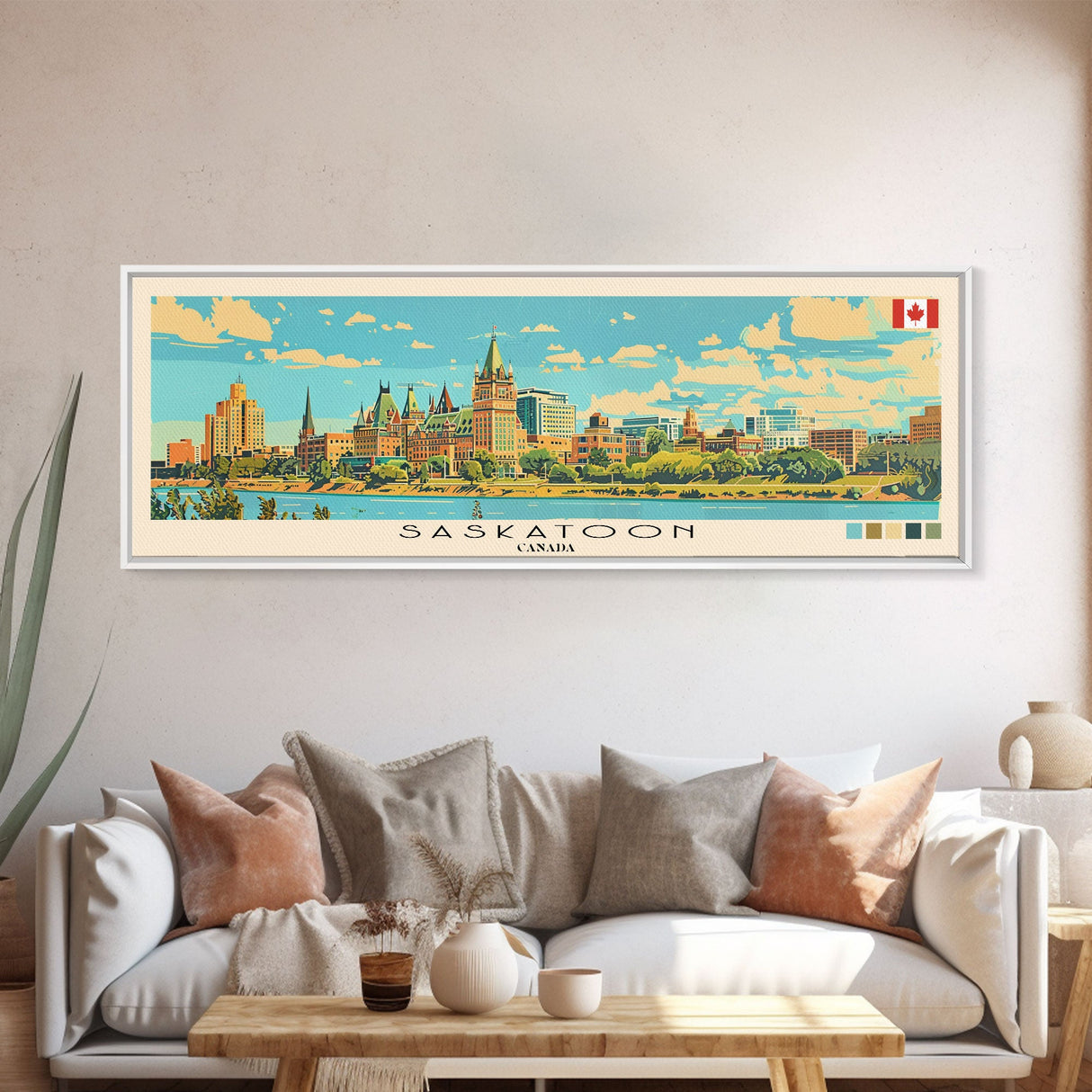 Saskatoon, Canada Panoramic Canvas Print, Saskatoon, Canada Painting, Canada Art, Saskatoon Travel Poster, Travel Art, Guest Room Painting