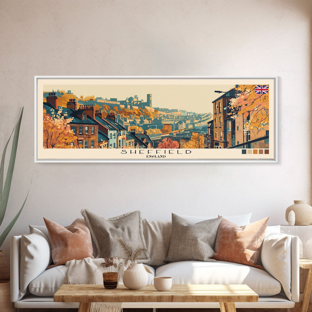 Sheffield, England Panoramic Canvas Print, Sheffield, England Painting, England Art, Sheffield Travel Poster, Travel Art, Guest Room Painting