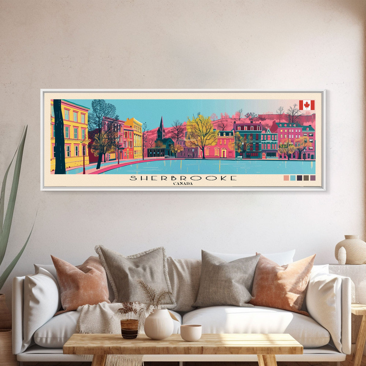 Sherbrooke, Canada Panoramic Canvas Print, Sherbrooke, Canada Painting, Canada Art, Sherbrooke Travel Poster, Travel Art, Housewarming Gift