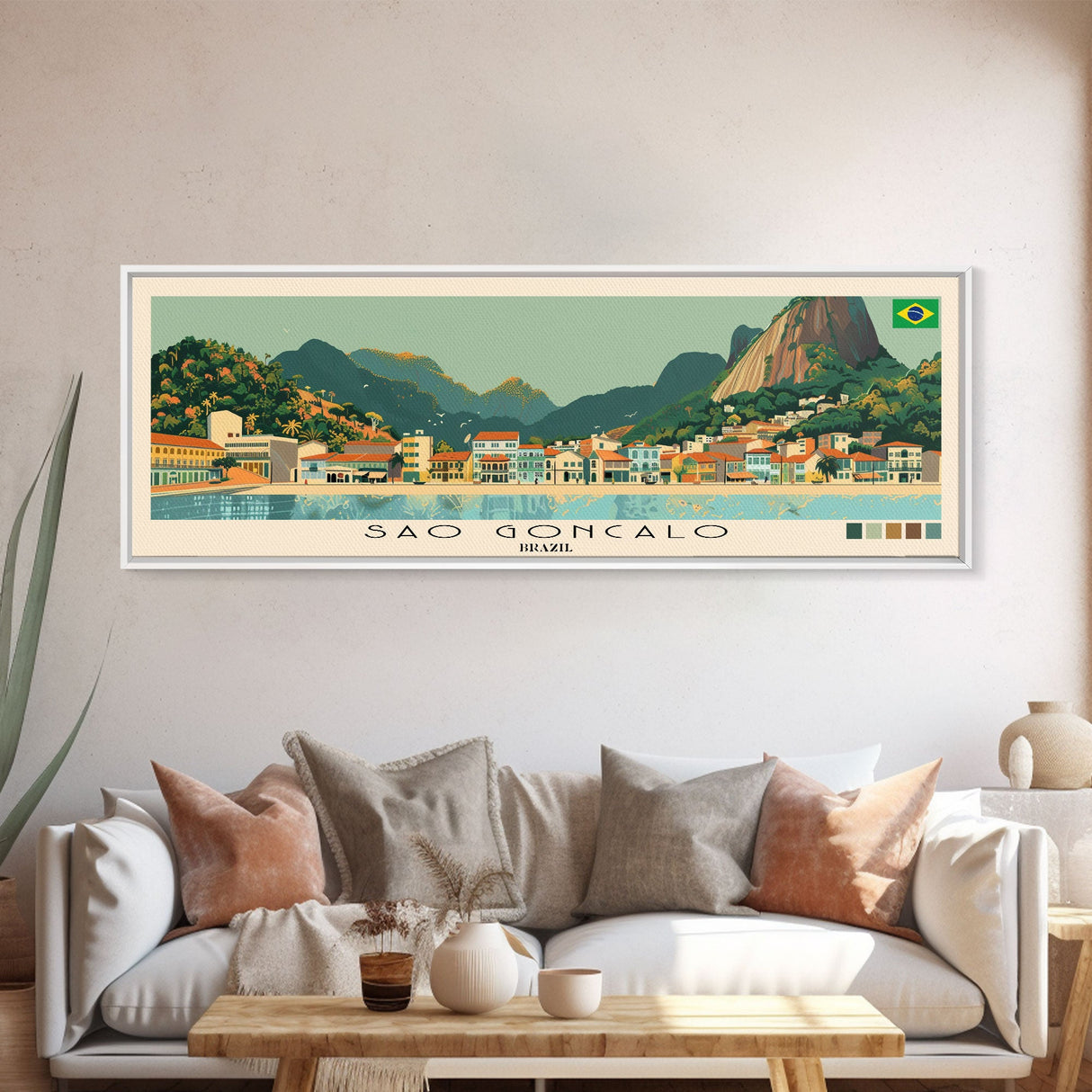 Sao Goncalo, Brazil Panoramic Canvas Print, Sao Goncalo, Brazil Painting, Brazil Art, Sao Goncalo Travel Poster, Travel Art, Housewarming Gift