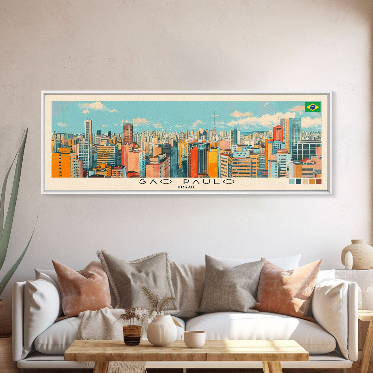 Sao Paulo, Brazil Panoramic Canvas Print, Sao Paulo, Brazil Painting, Brazil Art, Sao Paulo Travel Poster, Travel Art, Vacation Gift