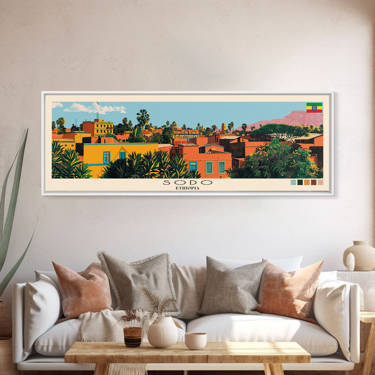 Sodo, Ethiopia Panoramic Canvas Print, Sodo, Ethiopia Painting, Ethiopia Art, Sodo Travel Poster, Travel Art, Living Room Painting