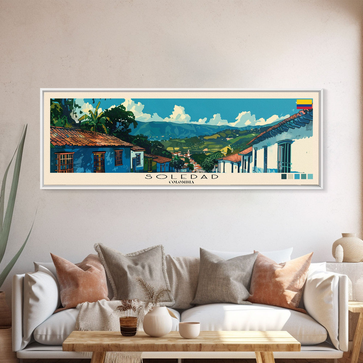 Soledad, Colombia Panoramic Canvas Print, Soledad, Colombia Painting, Colombia Art, Soledad Travel Poster, Travel Art, Guest Room Painting