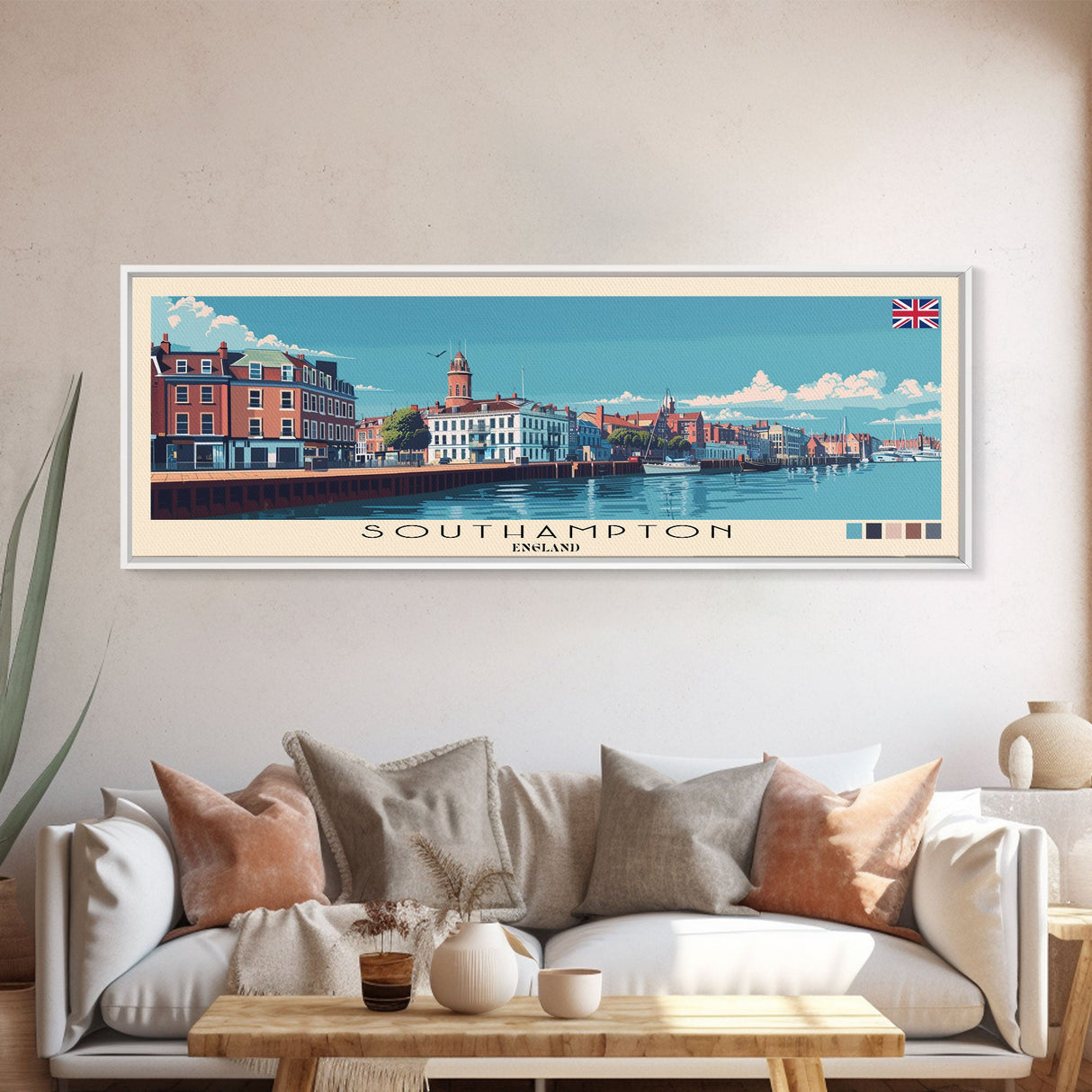 Southampton, England Panoramic Canvas Print, Southampton, England Painting, England Art, Southampton Travel Poster, Travel Art, Housewarming Gift