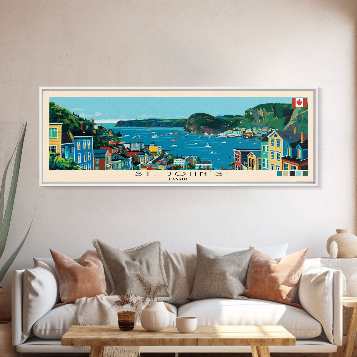 St. John's, Canada Panoramic Canvas Print, St. John's, Canada Painting, Canada Art, St. John's Travel Poster, Travel Art, Guest Room Painting