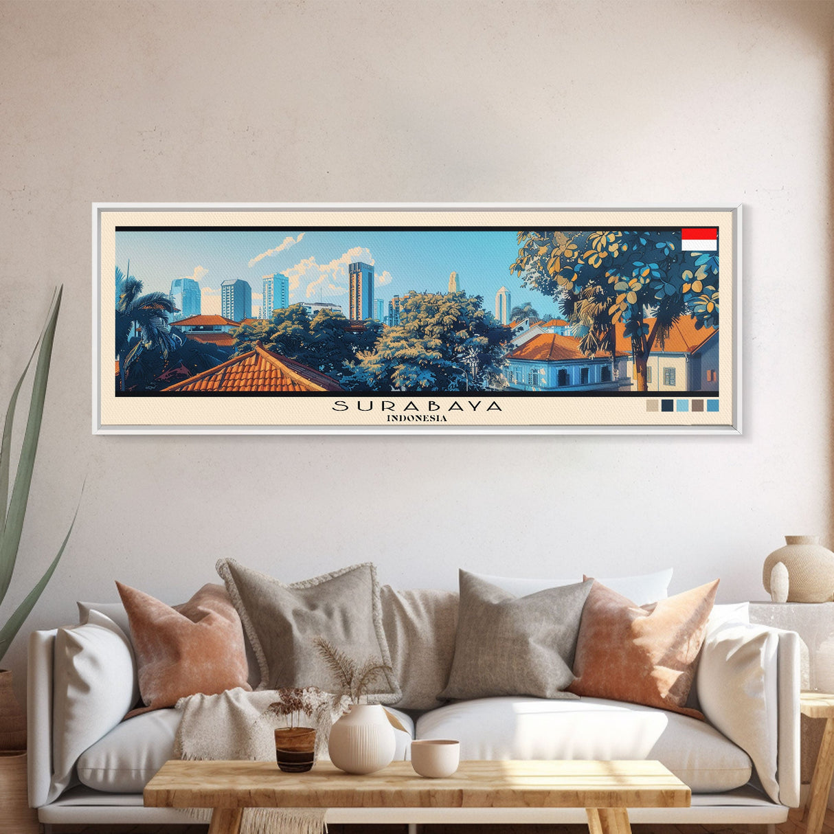 Surabaya, Indonesia Panoramic Canvas Print, Surabaya, Indonesia Painting, Indonesia Art, Surabaya Travel Poster, Travel Art, Vacation Gift