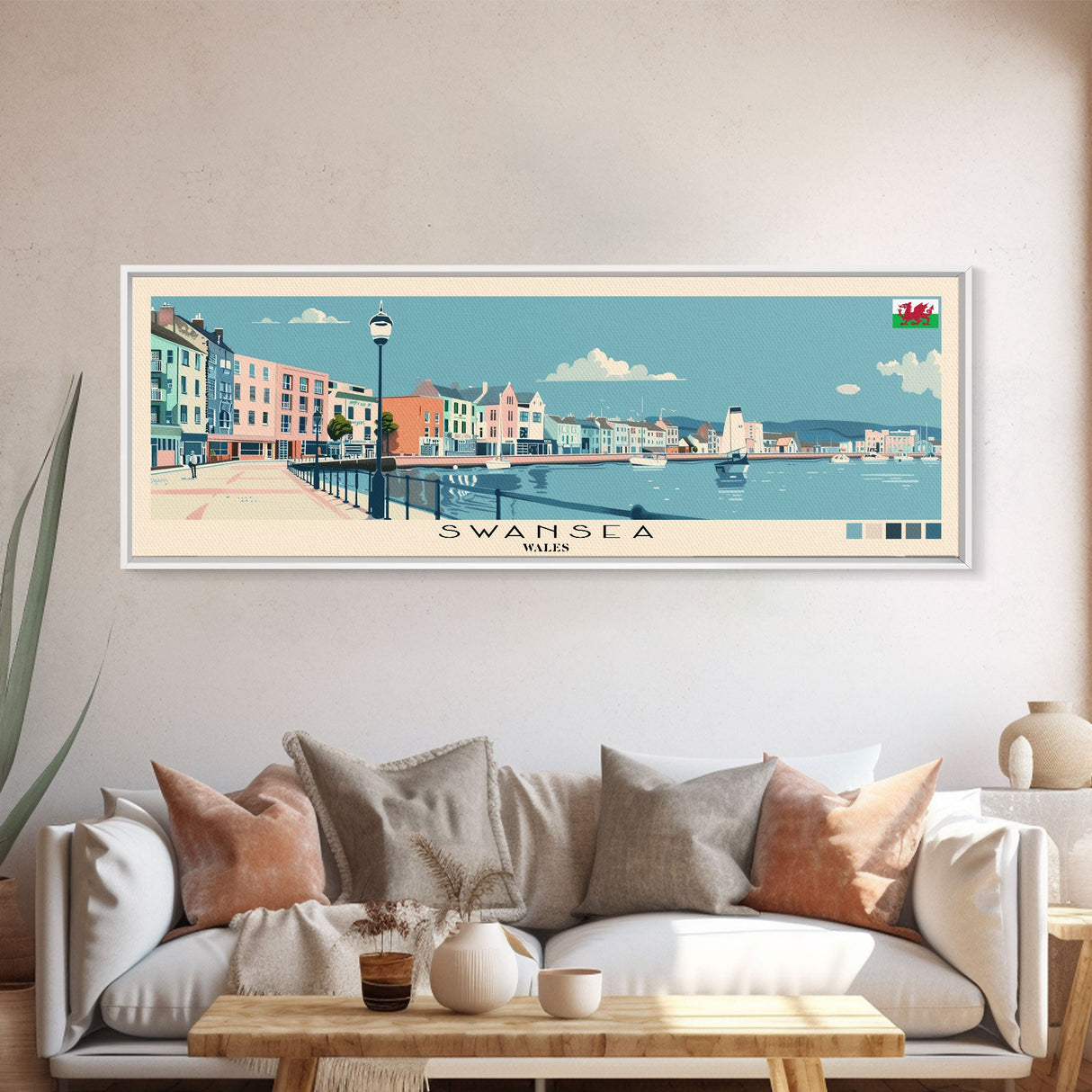 Swansea, Wales Panoramic Canvas Print, Swansea, Wales Painting, Wales Art, Swansea Travel Poster, Travel Art, Housewarming Gift