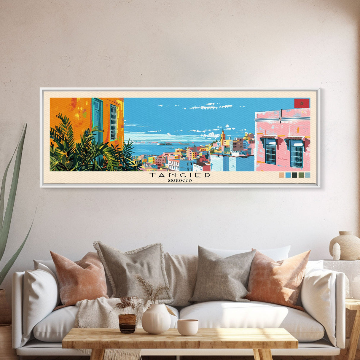 Tangier, Morocco Panoramic Canvas Print, Tangier, Morocco Painting, Morocco Art, Tangier Travel Poster, Travel Art, Guest Room Painting