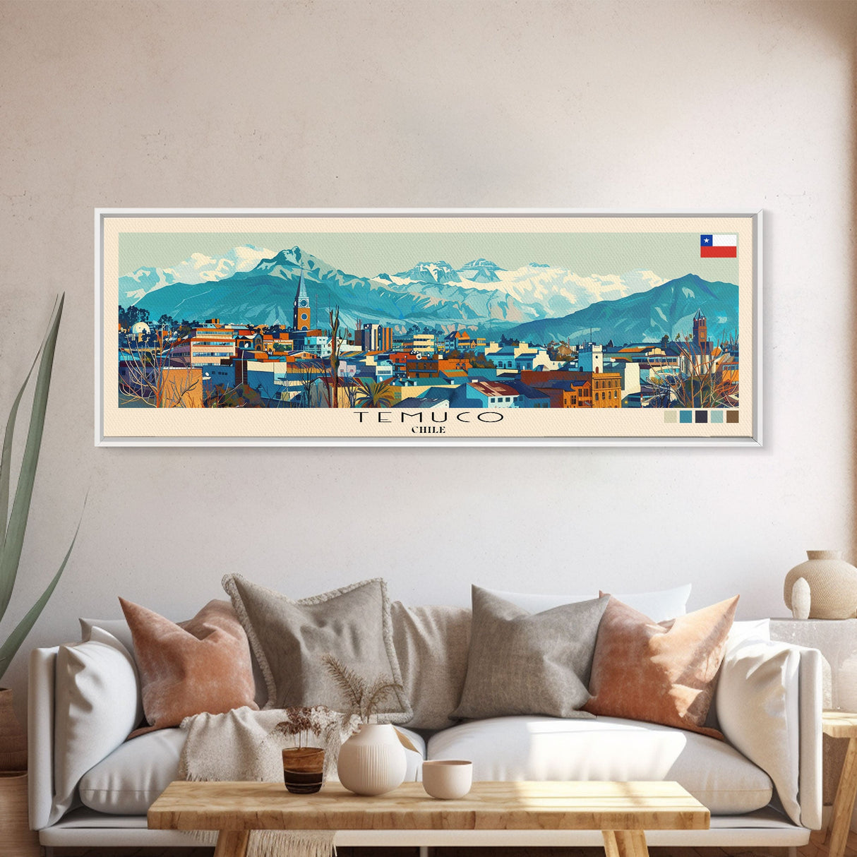 Temuco, Chile Panoramic Canvas Print, Temuco, Chile Painting, Chile Art, Temuco Travel Poster, Travel Art, Guest Room Painting