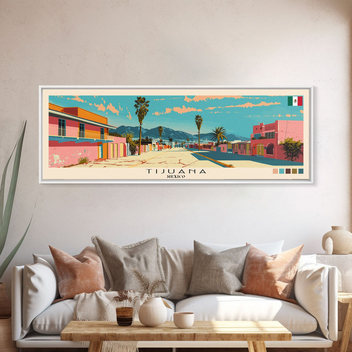 Tijuana, Mexico Panoramic Canvas Print, Tijuana, Mexico Painting, Mexico Art, Tijuana Travel Poster, Travel Art, Housewarming Gift