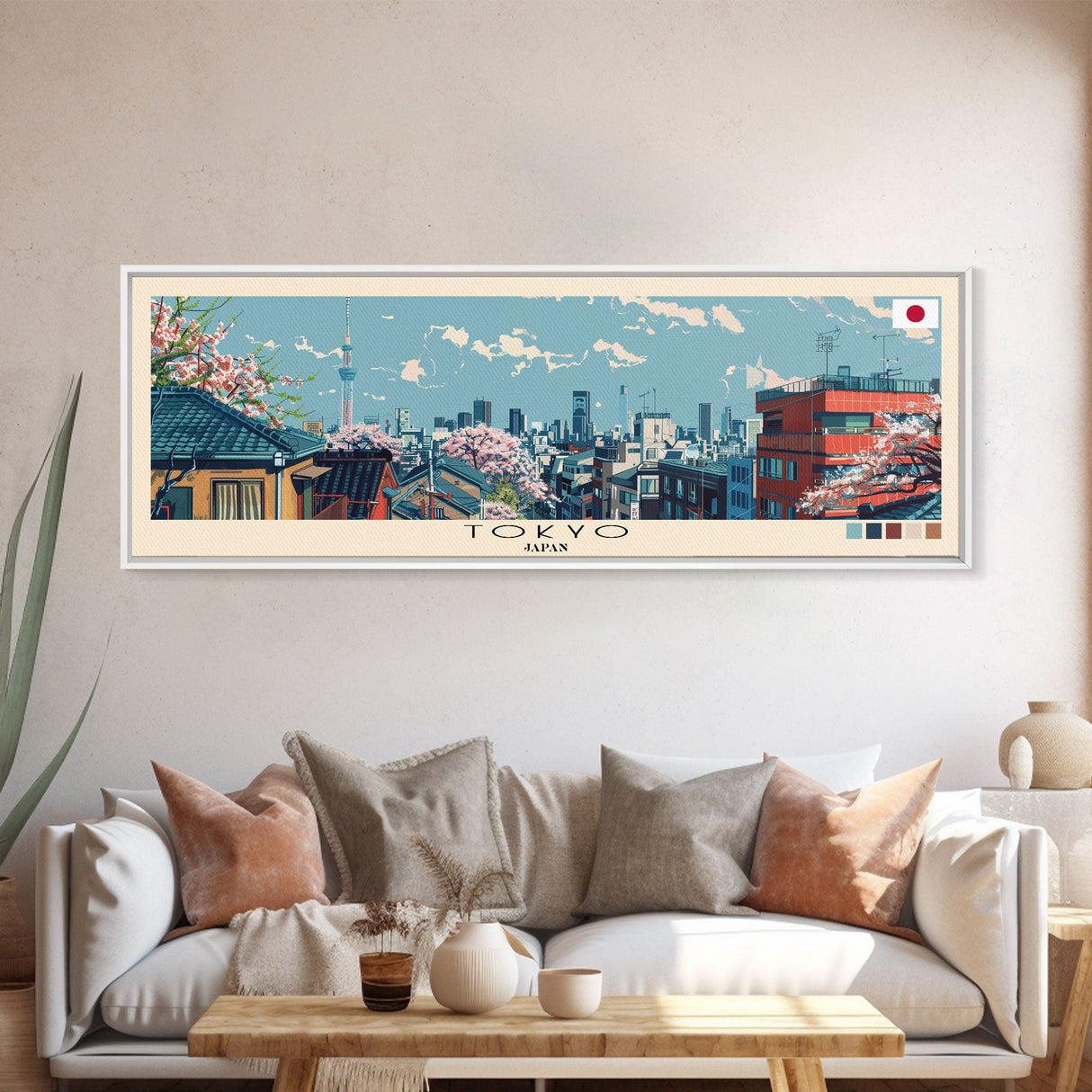 Tokyo, Japan Panoramic Canvas Print, Tokyo, Japan Painting, Japan Art, Tokyo Travel Poster, Travel Art, Guest Room Painting