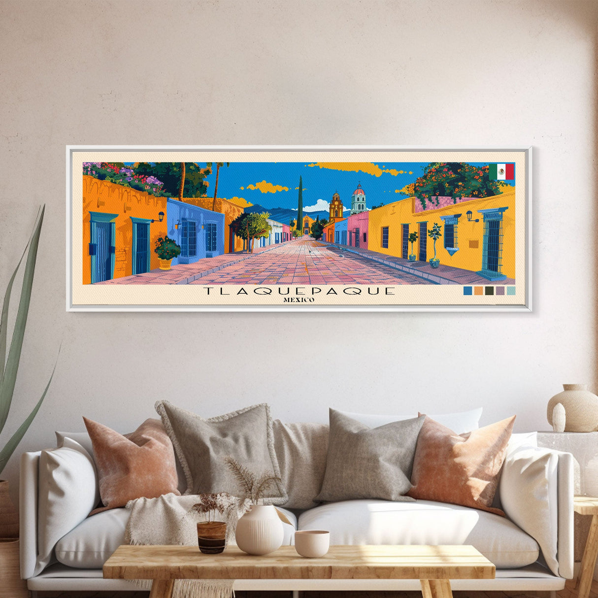 Tlaquepaque, Mexico Panoramic Canvas Print, Tlaquepaque, Mexico Painting, Mexico Art, Tlaquepaque Travel Poster, Travel Art, Living Room Painting