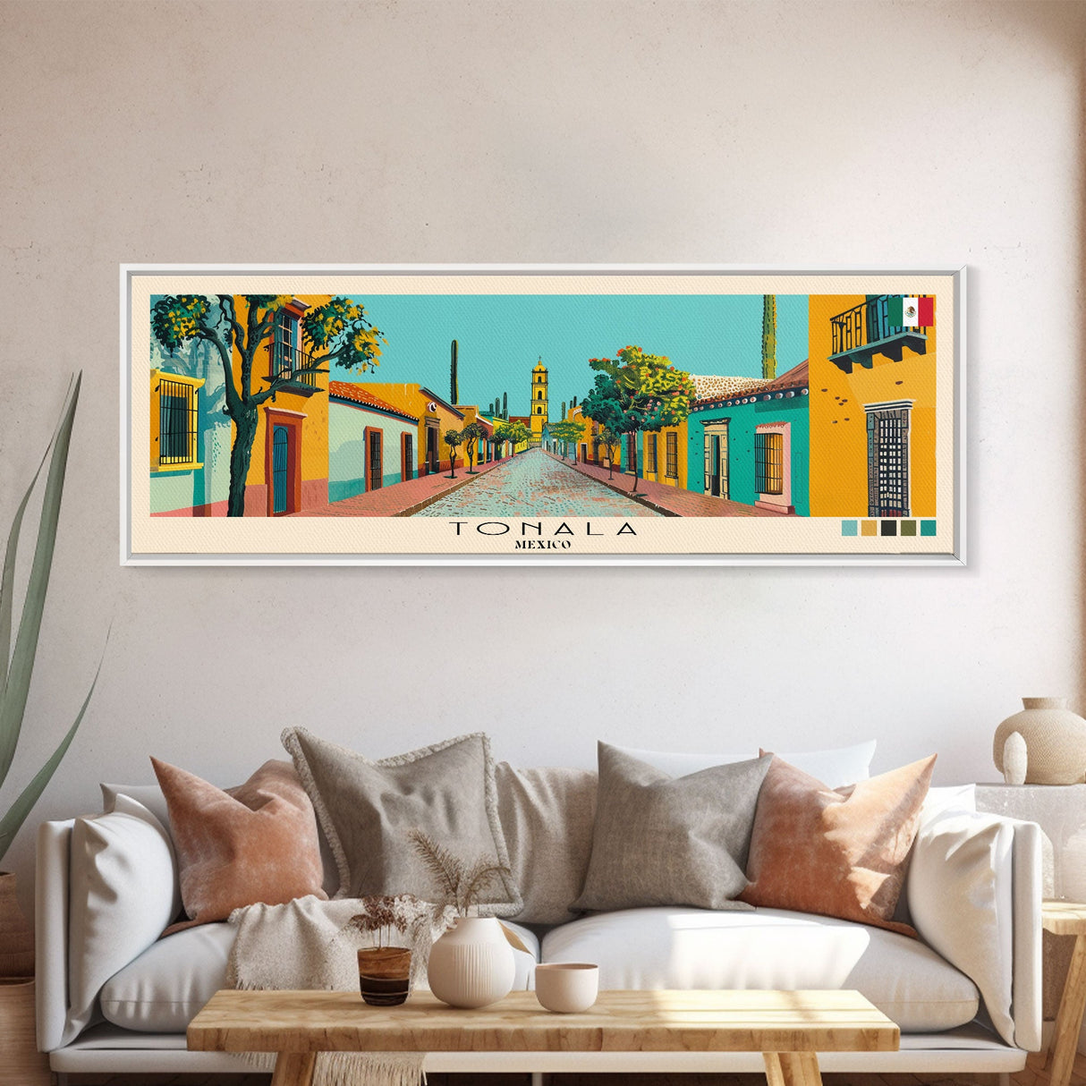 Tonala, Mexico Panoramic Canvas Print, Tonala, Mexico Painting, Mexico Art, Tonala Travel Poster, Travel Art, Guest Room Painting