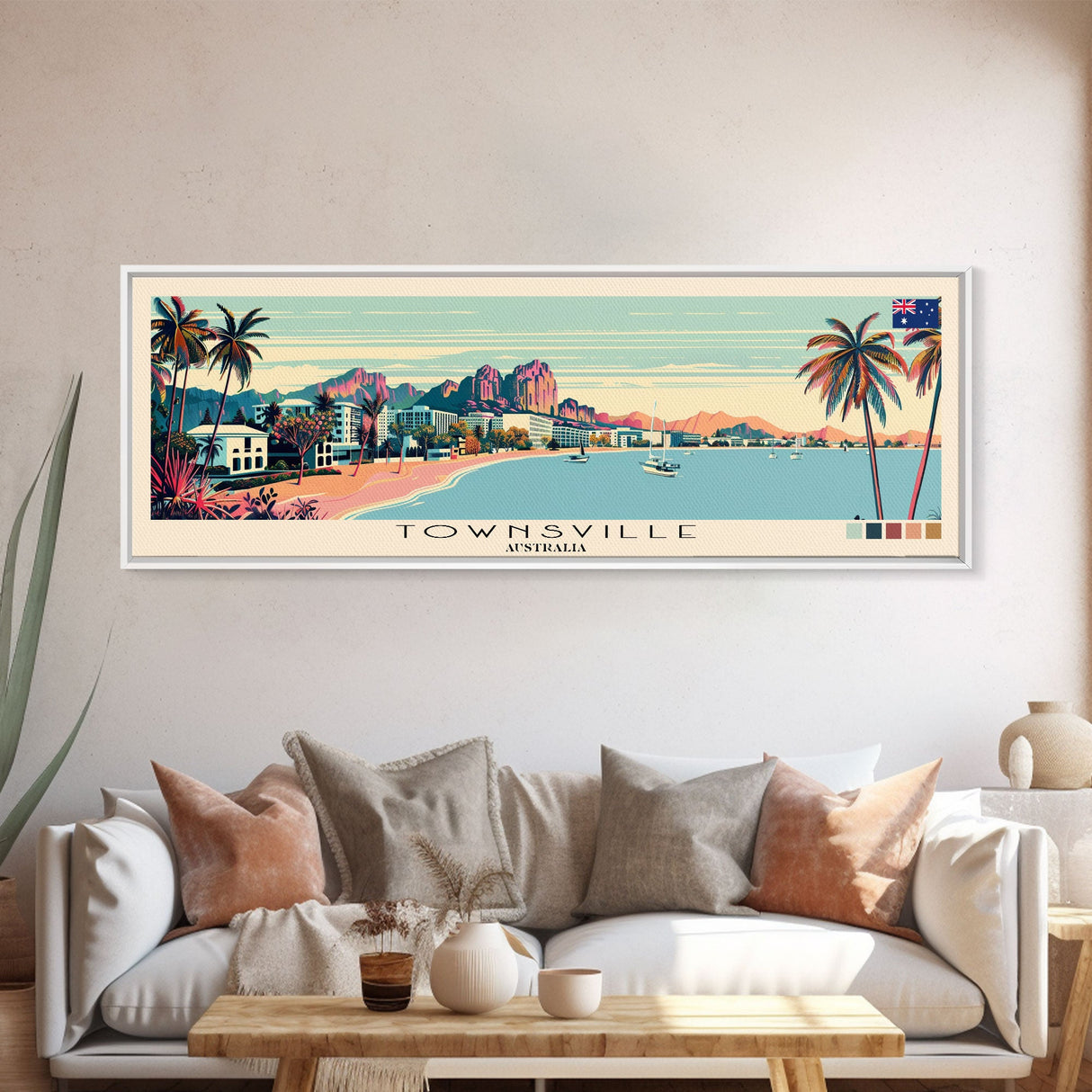 Townsville, Australia Panoramic Canvas Print, Townsville, Australia Painting, Australia Art, Townsville Travel Poster, Travel Art, Guest Room Painting