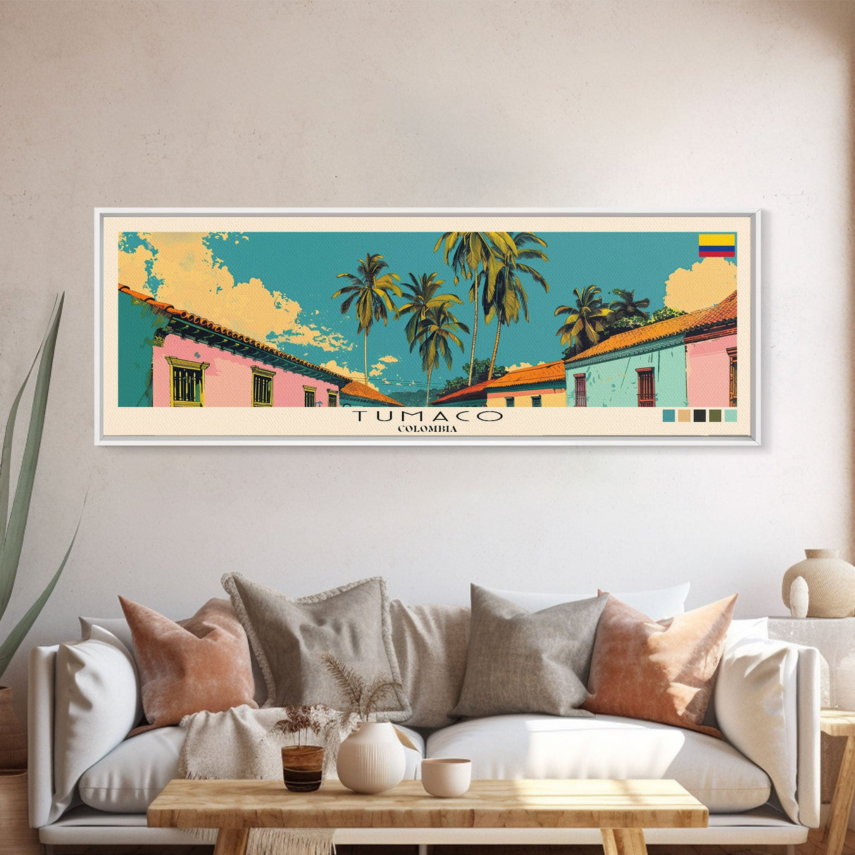 Tumaco, Colombia Panoramic Canvas Print, Tumaco, Colombia Painting, Colombia Art, Tumaco Travel Poster, Travel Art, Housewarming Gift