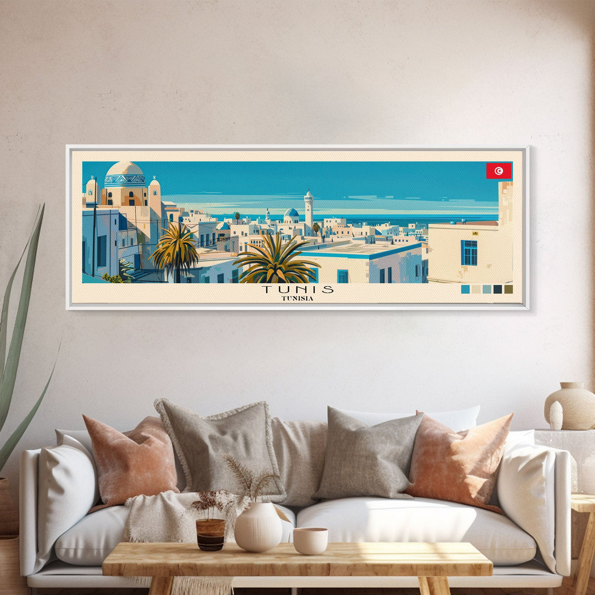 Tunis, Tunisia Panoramic Canvas Print, Tunis, Tunisia Painting, Tunisia Art, Tunis Travel Poster, Travel Art, Guest Room Painting