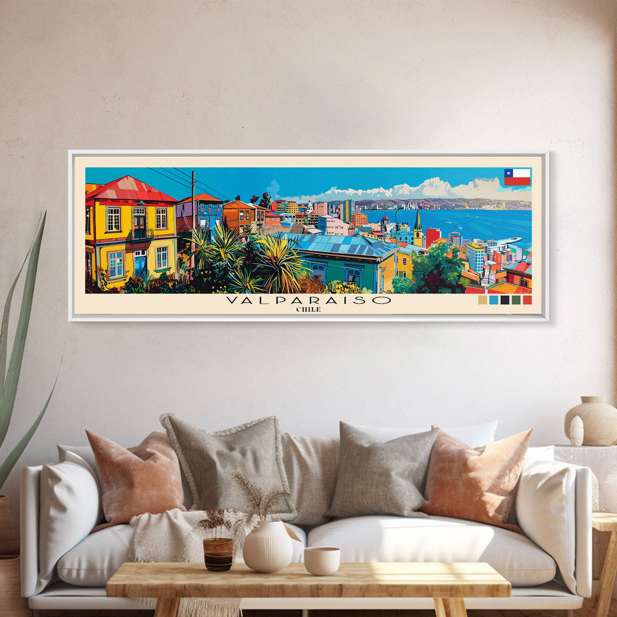 Valparaiso, Chile Panoramic Canvas Print, Valparaiso, Chile Painting, Chile Art, Valparaiso Travel Poster, Travel Art, Living Room Painting